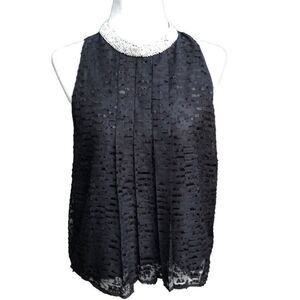 Sachin Babi x Anthropologie Black Lace Pearl Bead Mock Neck Hi-Low Swing Top  8
